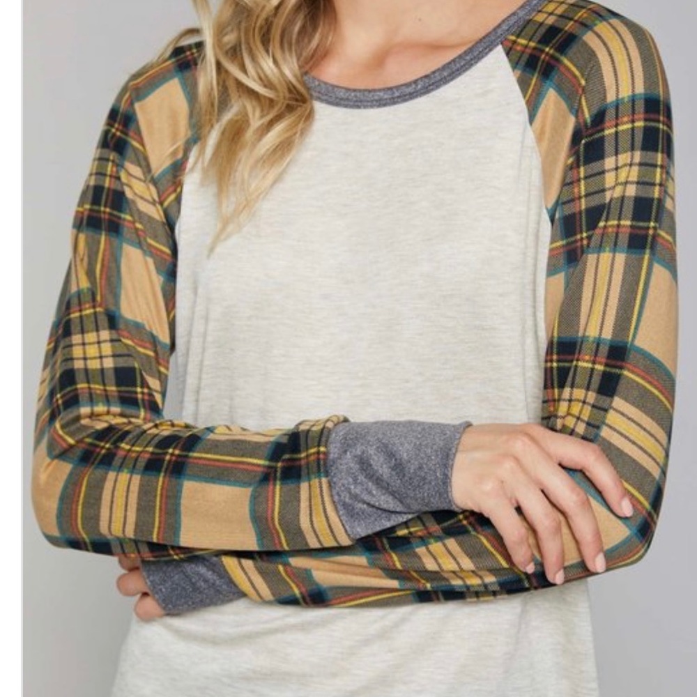 Plaid Sleeve Raglan Top